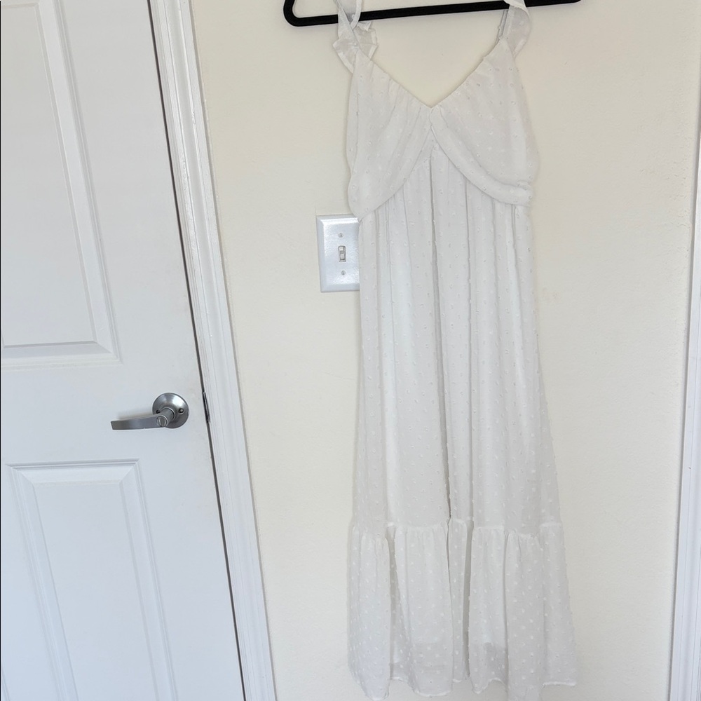 Altar'd State White Maxi Dress with Swiss Dot Texture